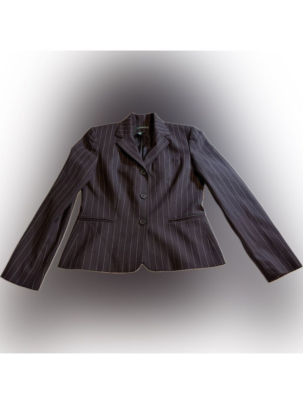 Lauren Ralph Lauren Classic Blazer 3 Button Wool Brown and Tan Pinstripe Jacket - Picture 4 of 12
